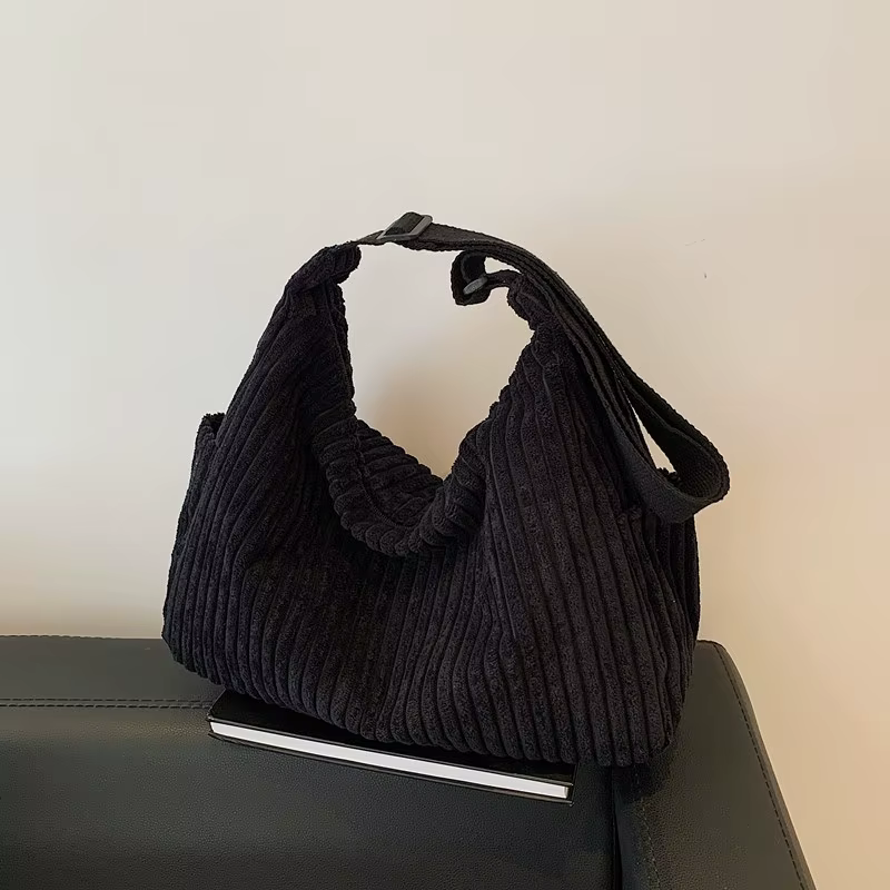 Fashion Leisure Soft Corduroy Solid Color Women's Shoulder Bag Large Capacity Zipper Female Crossbody Bag For Commute Outings