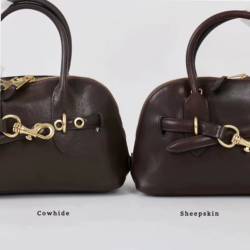 2025 Luxury Brand Genuine Leather Women Handbags Fashion Gold Buckle Shoulder Bags Women Spring Retro Sheepskin Boston Bags Lady