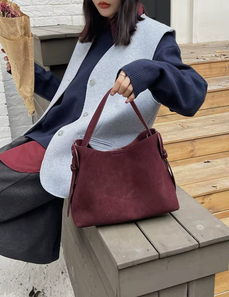 Suede Cowhide fashion ladeis shoulder cross brown bags luxury designer women coffe handbags angola red