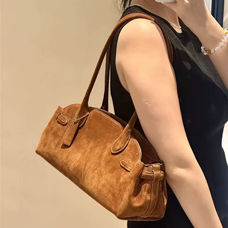 Luxury Women's Bag Lazy Matte Suede Tote Suede Boston Shoulder Bag Large Capacity Commuter Long-handle Handbag Underarm Shopper