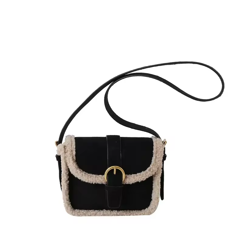 Autumn Winter Plush Bag Women's Korean Retro Small Square Handbags New Suede Lamb Wool Patchwork Shoulder Crossbody Bags