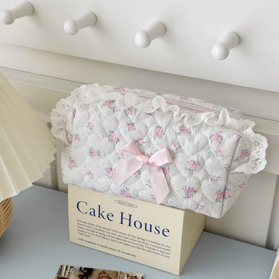 Wholesale Flower Women Lace Small Makeup Bag Travel Organizer Cosmetic Handbag Pouch Gilrs Cute Bow Square Zipper Wallet Bags